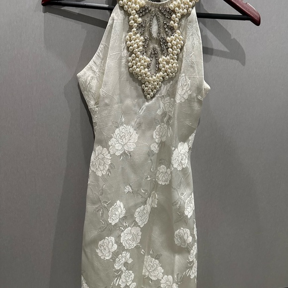 Beautiful designer beaded crystal jewel necklace Cocktail Dress sz2 cache white - Picture 4 of 7